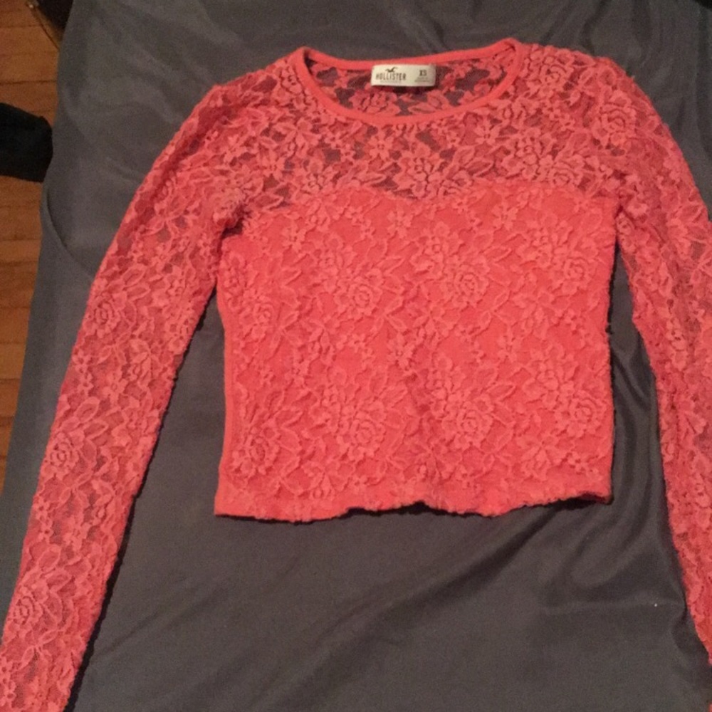 Pink laced long sleeved crop top
